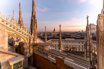 Beautiful sunset over the Duomo Cathedral in Milan Italy on december 2024