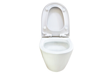 White flush toilet with open lid, water closet, ceramic seat in PNG isolated on transparent...