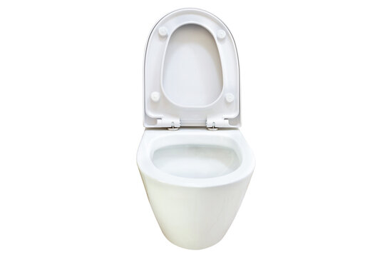 White flush toilet with open lid, water closet, ceramic seat in PNG isolated on transparent background