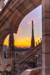 Beautiful sunset over the Duomo Cathedral in Milan Italy on december 2024