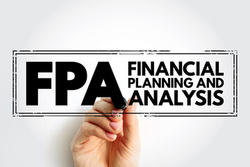 FPA Financial Planning and Analysis - set of four activities that support an organization's financial health, acronym text concept stamp - obrazy, fototapety, plakaty