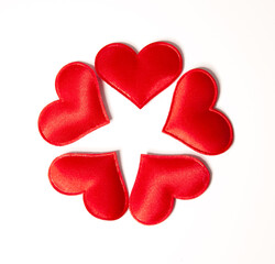 Red hearts on a white background. Valentine's Day. Isolated.