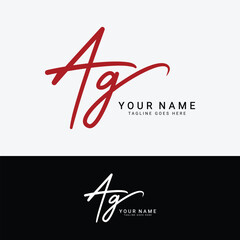 A, G, AG Initial handwriting or handwritten letter logo for identity. Logo with signature, wedding, fashion, floral, botanical and hand drawn in style