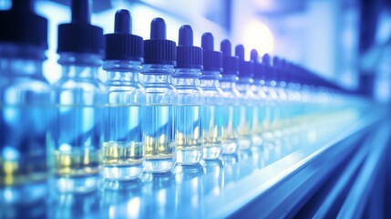 Glass Ampoules are being Filled. Medication Manufacturing Process.