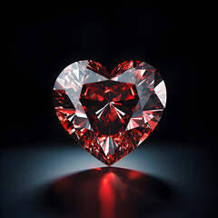 Fototapeta premium Red colored heart shaped diamond kept on dark background