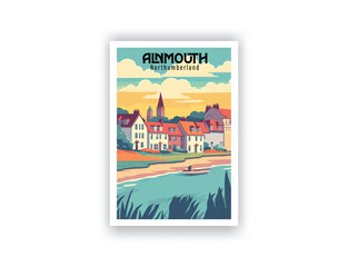 Alnmouth, Northumberland. Vintage Travel Posters. Vector art. Famous Tourist Destinations Posters Art Prints Wall Art and Print Set Abstract Travel for Hikers Campers Living Room Decor