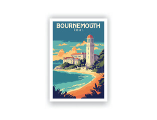 Bournemouth, Dorset. Vintage Travel Posters. Vector art. Famous Tourist Destinations Posters Art Prints Wall Art and Print Set Abstract Travel for Hikers Campers Living Room Decor