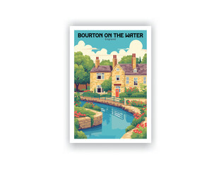 Bourton-on-the-Water, England. Vintage Travel Posters. Vector art. Famous Tourist Destinations Posters Art Prints Wall Art and Print Set Abstract Travel for Hikers Campers Living Room Decor