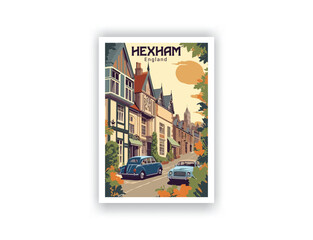 Hexham, England. Vintage Travel Posters. Vector art. Famous Tourist Destinations Posters Art Prints Wall Art and Print Set Abstract Travel for Hikers Campers Living Room Decor