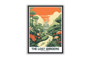 The Lost Gardens Of Heligan. Vintage Travel Posters. Vector art. Famous Tourist Destinations Posters Art Prints Wall Art and Print Set Abstract Travel for Hikers Campers Living Room Decor