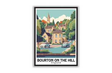 Bourton On The Hill, England. Vintage Travel Posters. Vector art. Famous Tourist Destinations Posters Art Prints Wall Art and Print Set Abstract Travel for Hikers Campers Living Room Decor