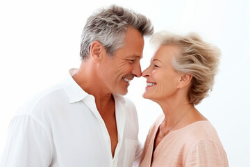 Mature couple in love, isolated on white background.