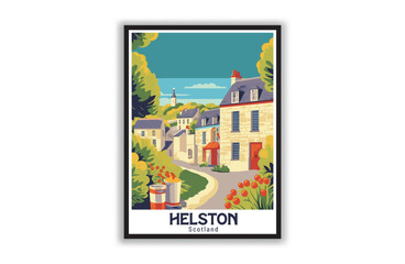 Helston, Cornwall. Vintage Travel Posters. Vector art. Famous Tourist Destinations Posters Art Prints Wall Art and Print Set Abstract Travel for Hikers Campers Living Room Decor