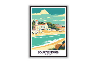 Bournemouth, Dorset. Vintage Travel Posters. Vector art. Famous Tourist Destinations Posters Art Prints Wall Art and Print Set Abstract Travel for Hikers Campers Living Room Decor - obrazy, fototapety, plakaty