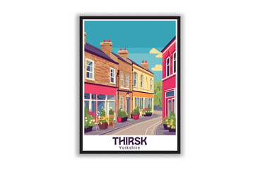 Thirsk, Yorkshire. Vintage Travel Posters. Vector art. Famous Tourist Destinations Posters Art Prints Wall Art and Print Set Abstract Travel for Hikers Campers Living Room Decor