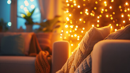 Uma imagem serena de um quarto suavemente iluminado com almofadas confortáveis plantas e decoração tranquila projetada para promover a atenção plena e relaxamento para o bem-estar mental. - obrazy, fototapety, plakaty