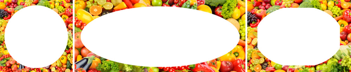 Collection of frames from fruits, vegetables, berries.