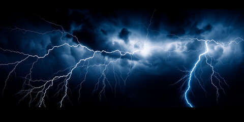 Lightning on a black night stormy sky.