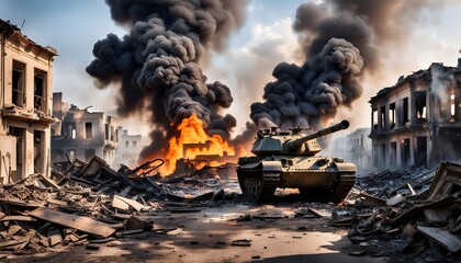 guerre avec char de combat - obrazy, fototapety, plakaty