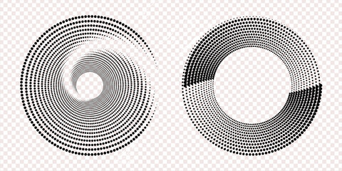 Halftone circular dotted frame set. Circle dots isolated on white background. Logo design element for medical, care, cosmetics. Round the border using halftone circle dots black and white arts line do