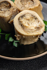 beef bones bone marrow food second course fresh healthy eating cooking appetizer meal food snack on the table copy space food background rustic top view