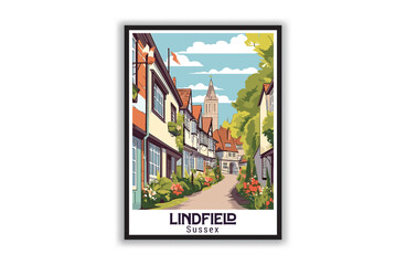 LindField, Sussex. Vintage Travel Posters. Vector art. Famous Tourist Destinations Posters Art Prints Wall Art and Print Set Abstract Travel for Hikers Campers Living Room Decor