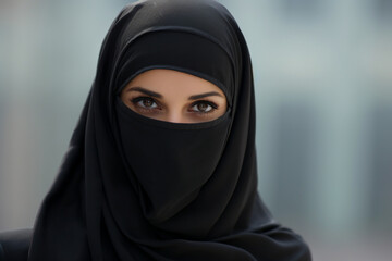 Fototapeta premium Face of a woman in a niqab, close-up, eyes.