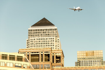 Airplane over Canary Wharf