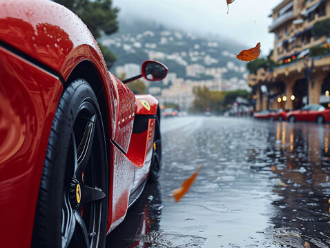 supercar in the rain
