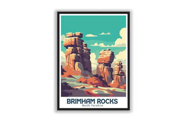 Brimham Rocks, North Yorshire. Vintage Travel Posters. Vector art. Famous Tourist Destinations Posters Art Prints Wall Art and Print Set Abstract Travel for Hikers Campers Living Room Decor