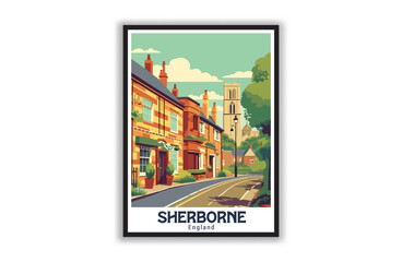 Sherborne, England. Vintage Travel Posters. Vector art. Famous Tourist Destinations Posters Art Prints Wall Art and Print Set Abstract Travel for Hikers Campers Living Room Decor
