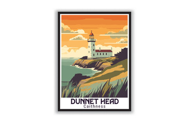 Dunnet Head, Caithness. Vintage Travel Posters. Vector art. Famous Tourist Destinations Posters Art Prints Wall Art and Print Set Abstract Travel for Hikers Campers Living Room Decor