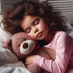 Little girl sleeps sweetly in bed
