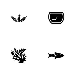 Aquarium inhabitants - a set of black four solid icons isolated on a white background