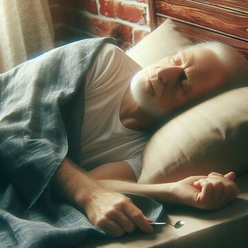 Grandfather sleeps sweetly in bed