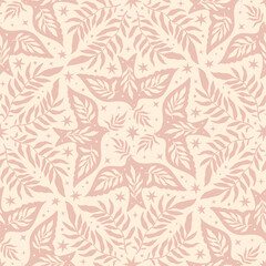 Hand drawn seamless pattern with birds Scandinavian folk decorative seamless bird and leaves texture