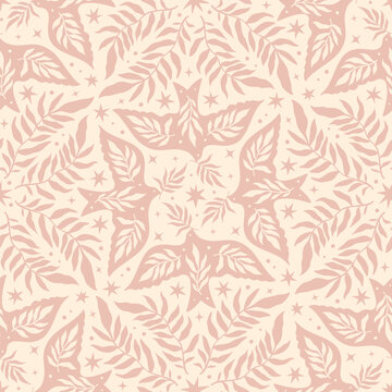 Hand drawn seamless pattern with birds Scandinavian folk decorative seamless bird and leaves texture