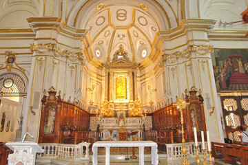 The church interior of Santa Maria Assunta with  Byzantine icon of a black Madonna in italian city...