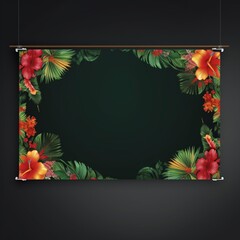 Beautiful flowers and leaves border frame wallpaper black background AI Generated art