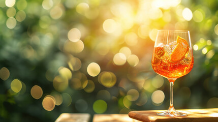 Red citrus cocktail on green summer background - obrazy, fototapety, plakaty