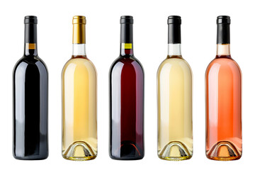 variety of blank wine bottles isolated on white or transparent background