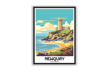 Newquay, Cornwall. Vintage Travel Posters. Vector art. Famous Tourist Destinations Posters Art Prints Wall Art and Print Set Abstract Travel for Hikers Campers Living Room Decor