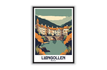 Llangollen, Wales. Vintage Travel Posters. Vector art. Famous Tourist Destinations Posters Art Prints Wall Art and Print Set Abstract Travel for Hikers Campers Living Room Decor
