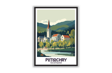 Plitlochry, Scotland. Vintage Travel Posters. Vector art. Famous Tourist Destinations Posters Art Prints Wall Art and Print Set Abstract Travel for Hikers Campers Living Room Decor