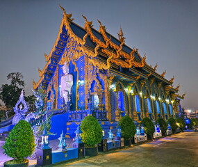 Viharn at Wat Rong Suea Ten Blue temple, Chiang Rai, Thailand - obrazy, fototapety, plakaty
