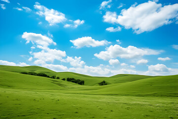 Fototapeta premium Spring landscape with grass and sky.