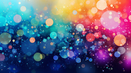 Cartel impresionista con esferas, y círculos de múltiples colores