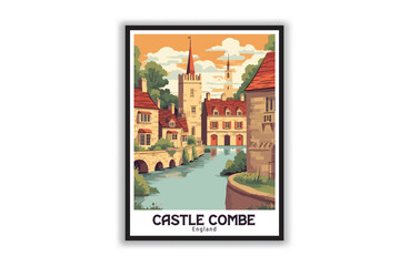 Castle Combe, England. Vintage Travel Posters. Vector art. Famous Tourist Destinations Posters Art Prints Wall Art and Print Set Abstract Travel for Hikers Campers Living Room Decor