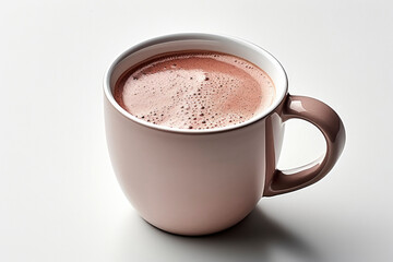 Hot chocolate cocoa drink in white ceramic cup isolated on white background. Top view.