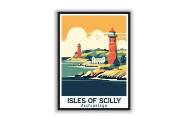 Isles of Scilly, Archipelago. Vintage Travel Posters. Vector art. Famous Tourist Destinations Posters Art Prints Wall Art and Print Set Abstract Travel for Hikers Campers Living Room Decor
